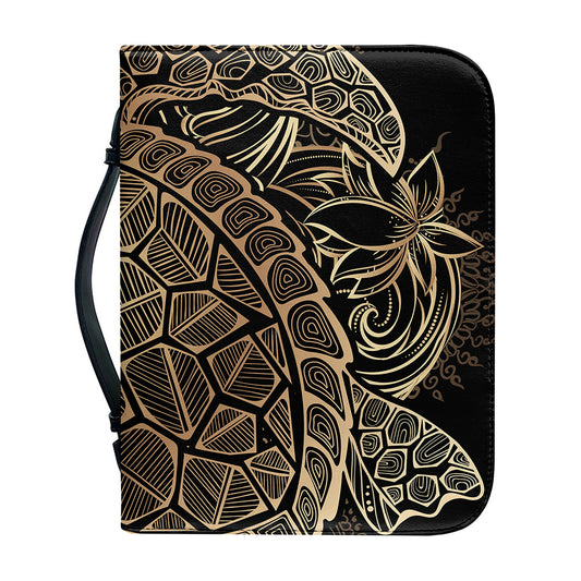 Black And Gold Sea Turtle Print Leather Bible Cover
