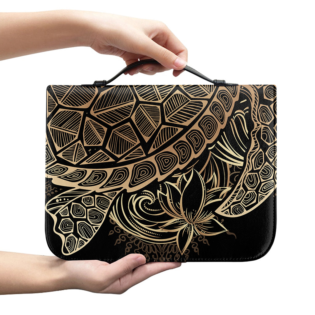 Black And Gold Sea Turtle Print Leather Bible Cover