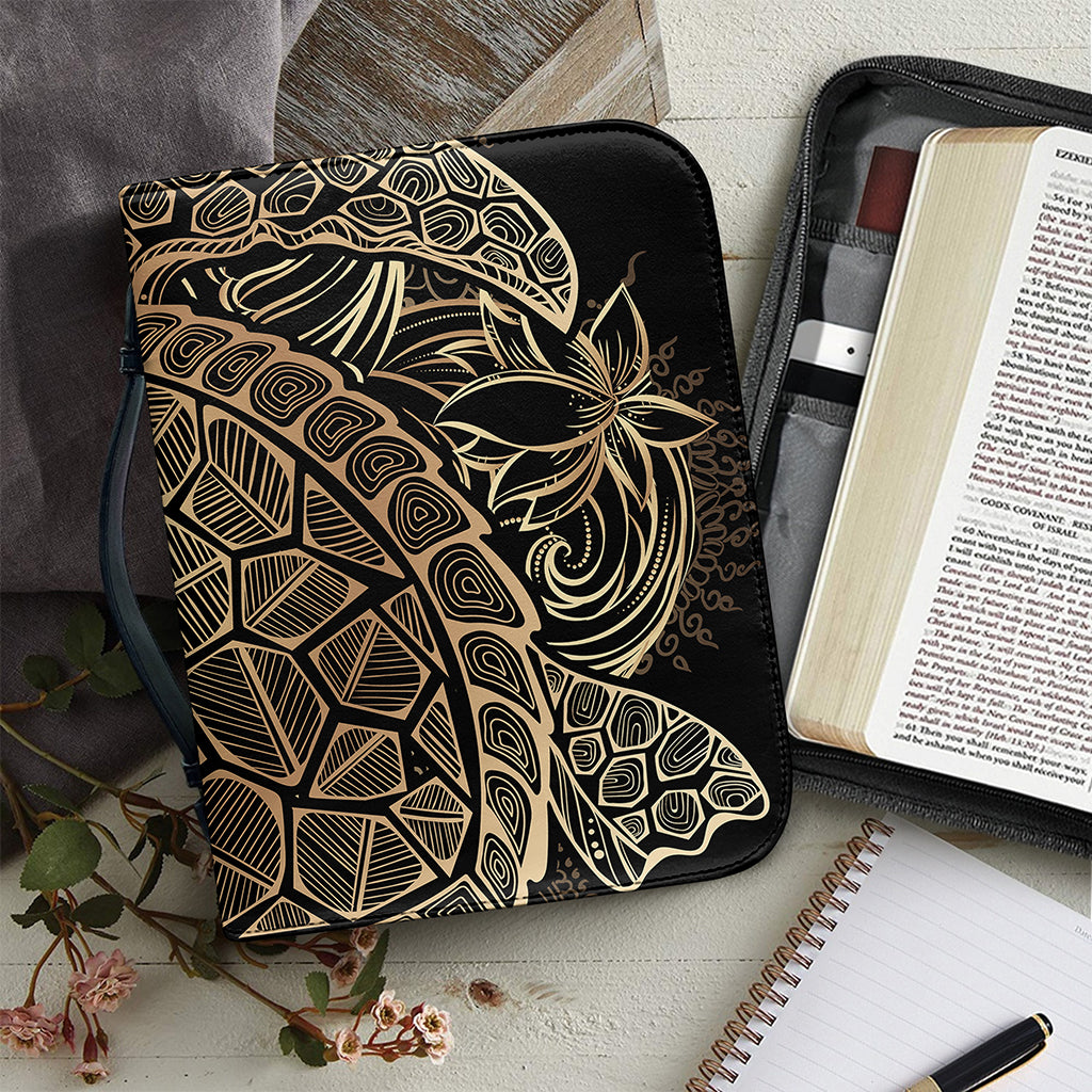 Black And Gold Sea Turtle Print Leather Bible Cover