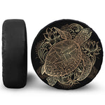 Black And Gold Sea Turtle Print Leather Spare Tire Cover