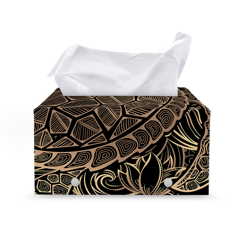 Black And Gold Sea Turtle Print Leather Tissue Box Cover