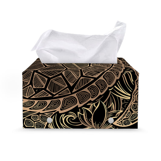 Black And Gold Sea Turtle Print Leather Tissue Box Cover