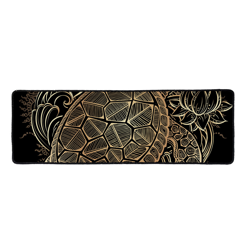 Black And Gold Sea Turtle Print Long Kitchen Mat