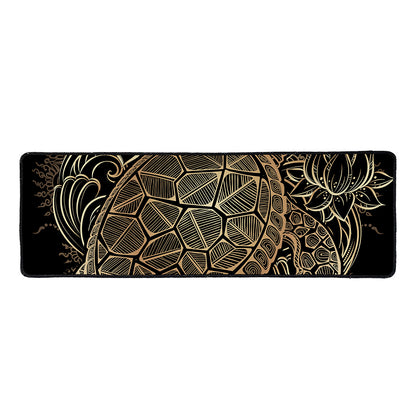 Black And Gold Sea Turtle Print Long Kitchen Mat