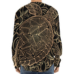 Black And Gold Sea Turtle Print Long Sleeve Baseball Jersey