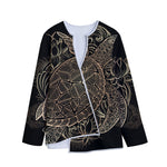 Black And Gold Sea Turtle Print Long Sleeve Short Coat