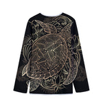 Black And Gold Sea Turtle Print Long Sleeve Short Coat