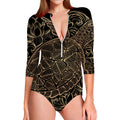Black And Gold Sea Turtle Print Long Sleeve Swimsuit
