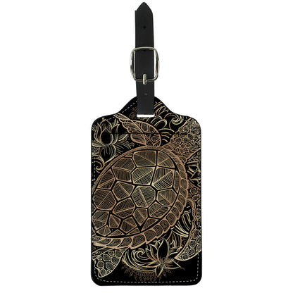 Black And Gold Sea Turtle Print Luggage Tag