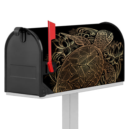 Black And Gold Sea Turtle Print Mailbox Cover