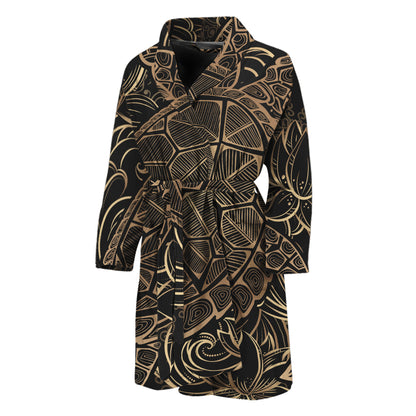 Black And Gold Sea Turtle Print Men's Bathrobe