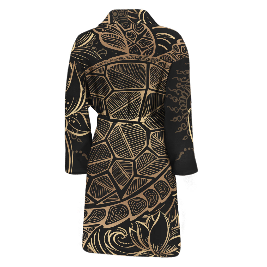 Black And Gold Sea Turtle Print Men's Bathrobe