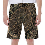 Black And Gold Sea Turtle Print Men's Beach Shorts