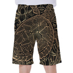 Black And Gold Sea Turtle Print Men's Beach Shorts