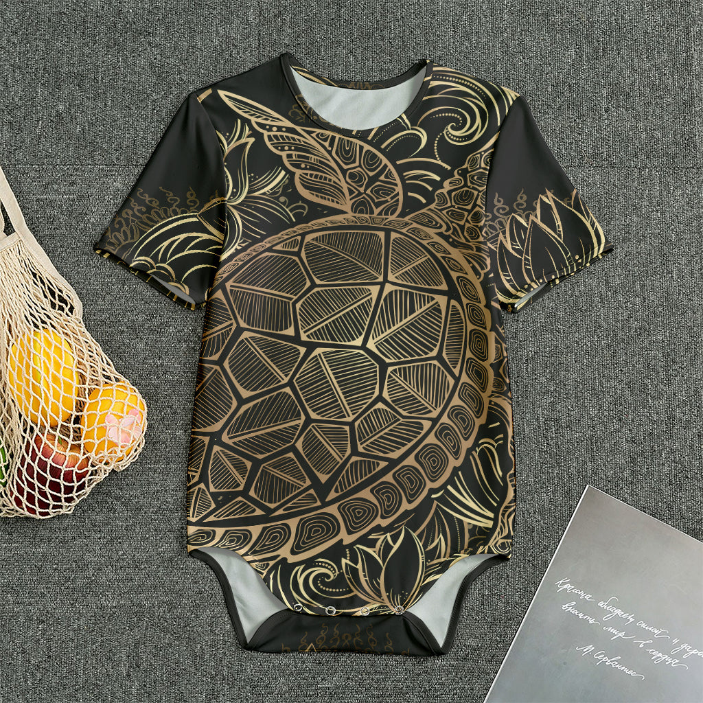 Black And Gold Sea Turtle Print Men's Bodysuit