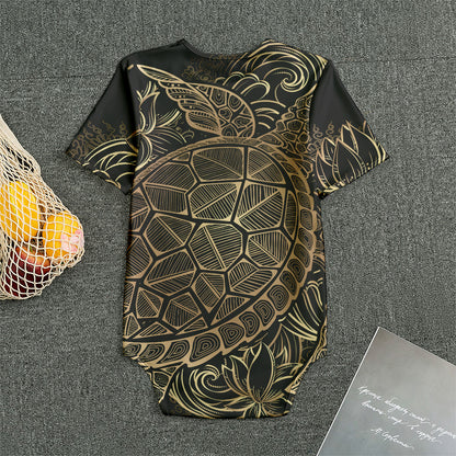 Black And Gold Sea Turtle Print Men's Bodysuit
