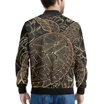 Black And Gold Sea Turtle Print Men's Bomber Jacket