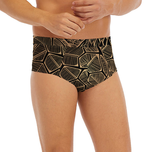 Black And Gold Sea Turtle Print Men's Briefs