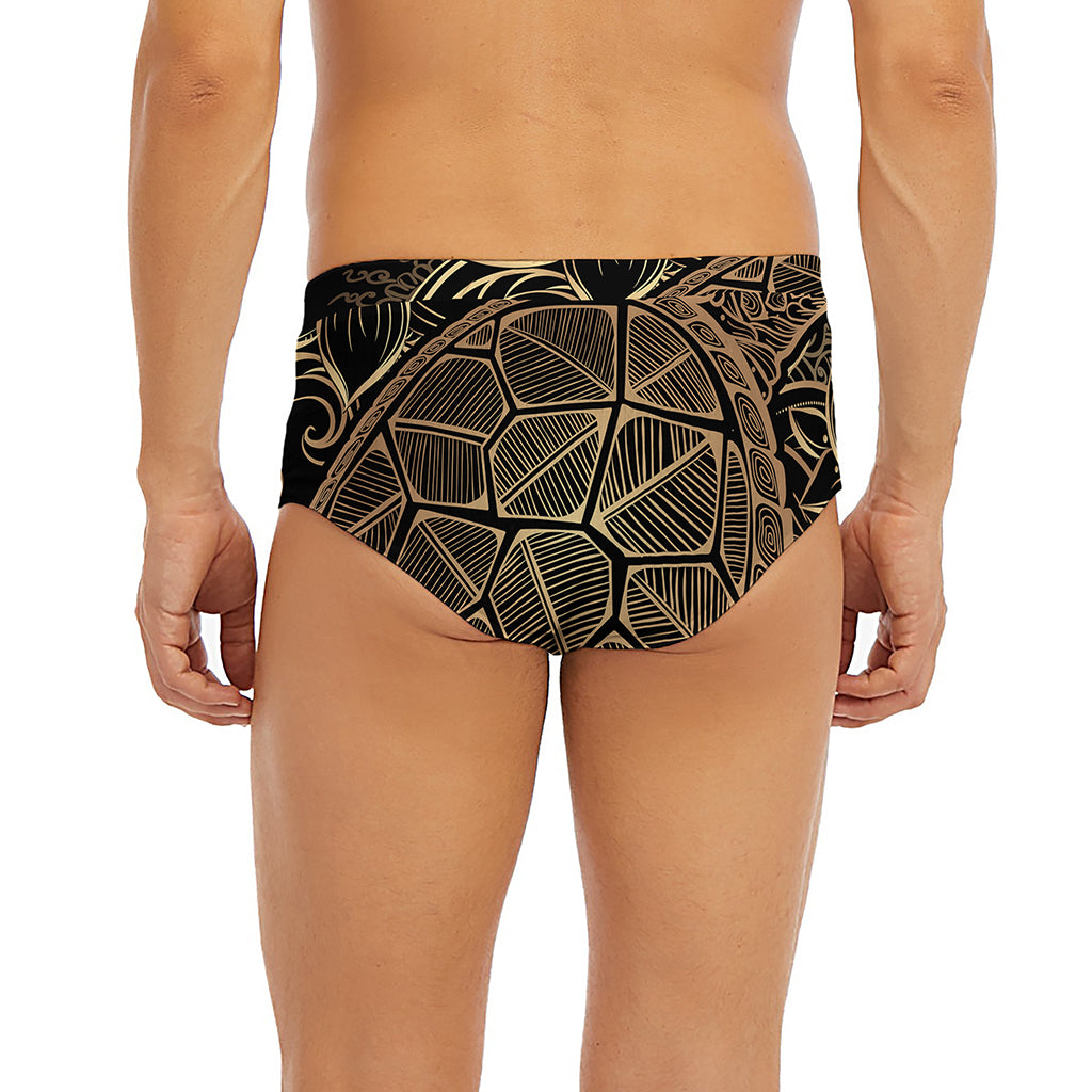 Black And Gold Sea Turtle Print Men's Briefs