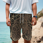 Black And Gold Sea Turtle Print Men's Cargo Shorts
