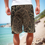 Black And Gold Sea Turtle Print Men's Cargo Shorts