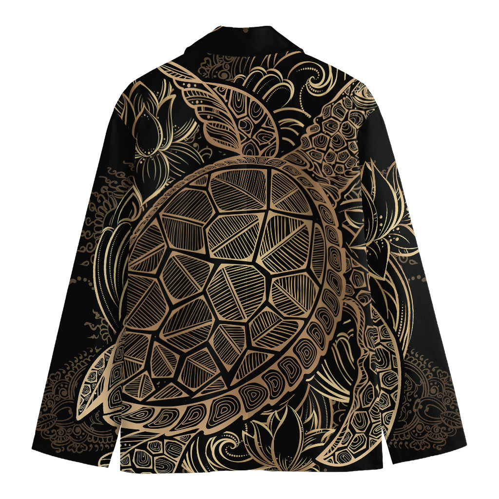 Black And Gold Sea Turtle Print Men's Cotton Blazer