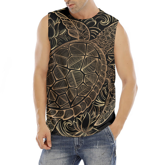 Black And Gold Sea Turtle Print Men's Fitness Tank Top