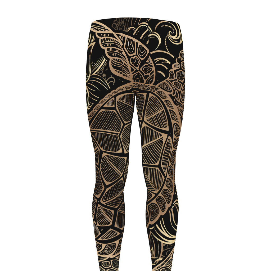 Black And Gold Sea Turtle Print Men's leggings