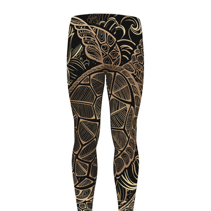 Black And Gold Sea Turtle Print Men's leggings