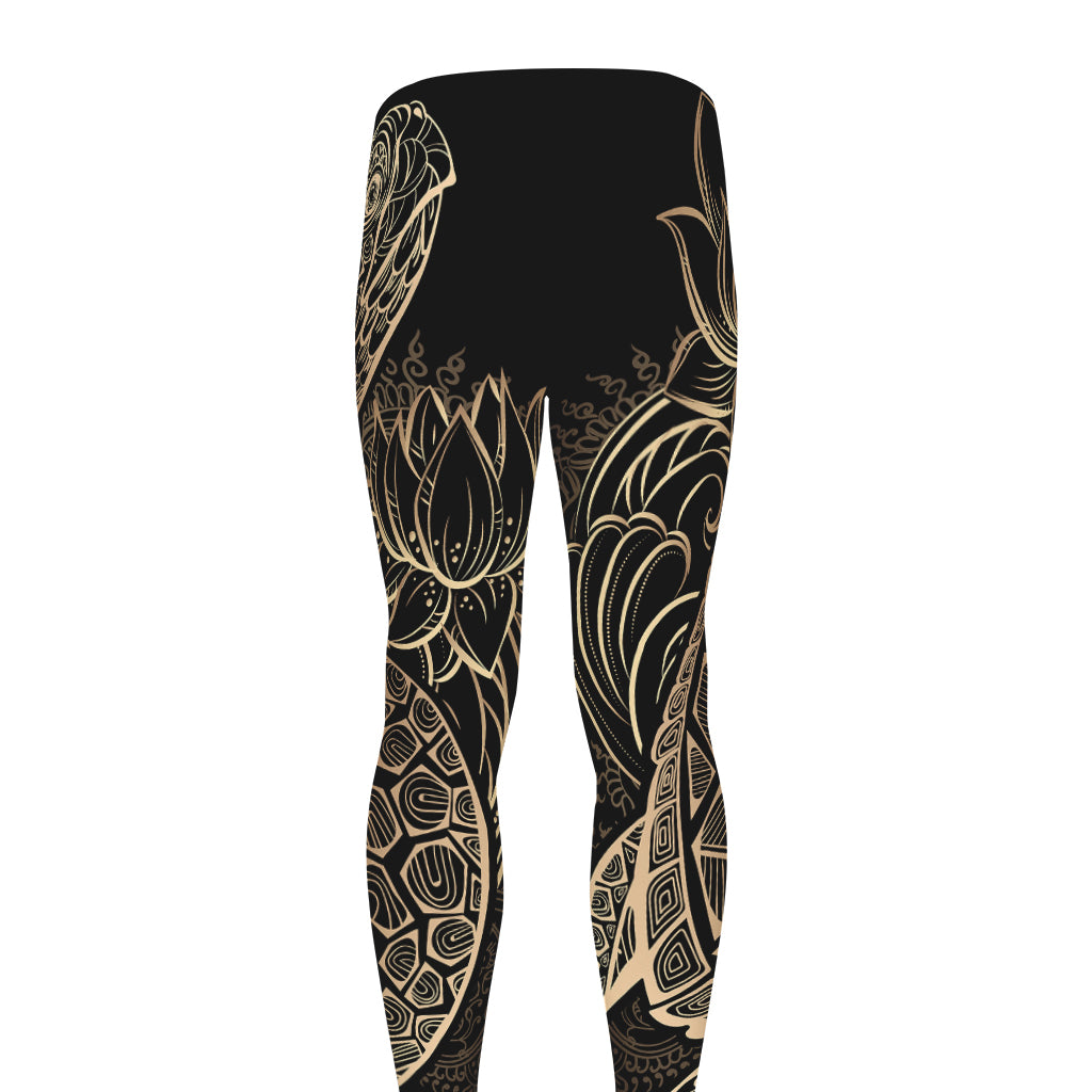 Black And Gold Sea Turtle Print Men's leggings