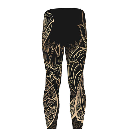 Black And Gold Sea Turtle Print Men's leggings