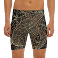 Black And Gold Sea Turtle Print Men's Long Boxer Briefs