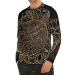 Black And Gold Sea Turtle Print Men's Long Sleeve Rash Guard