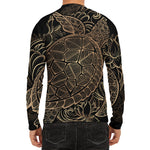 Black And Gold Sea Turtle Print Men's Long Sleeve Rash Guard
