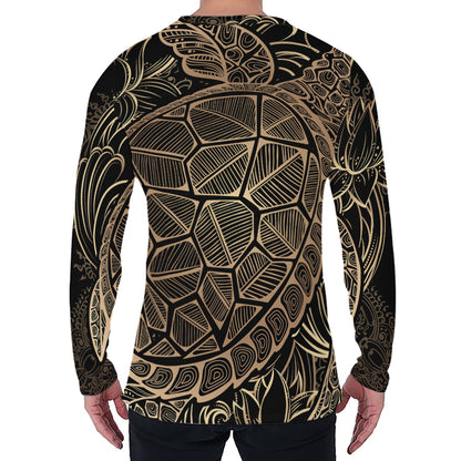 Black And Gold Sea Turtle Print Men's Long Sleeve T-Shirt