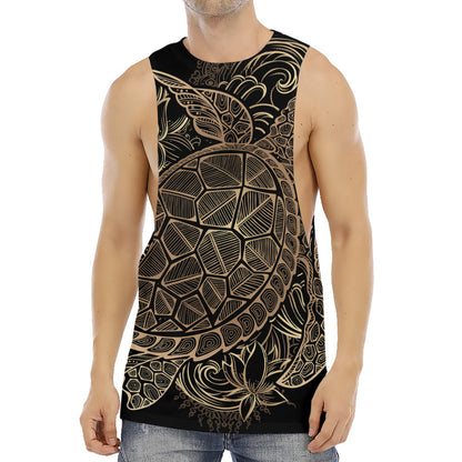 Black And Gold Sea Turtle Print Men's Muscle Tank Top