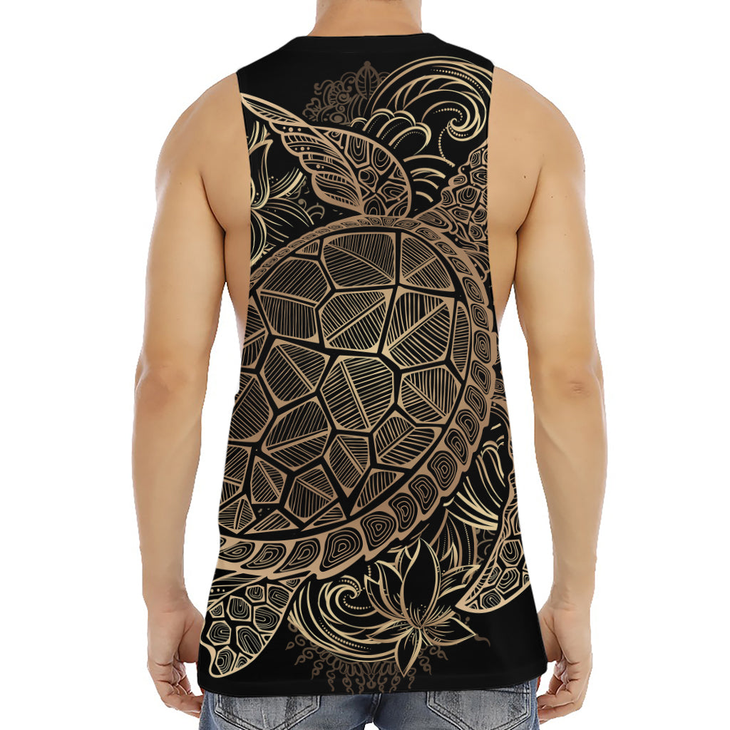 Black And Gold Sea Turtle Print Men's Muscle Tank Top