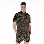 Black And Gold Sea Turtle Print Men's Rompers