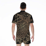 Black And Gold Sea Turtle Print Men's Rompers