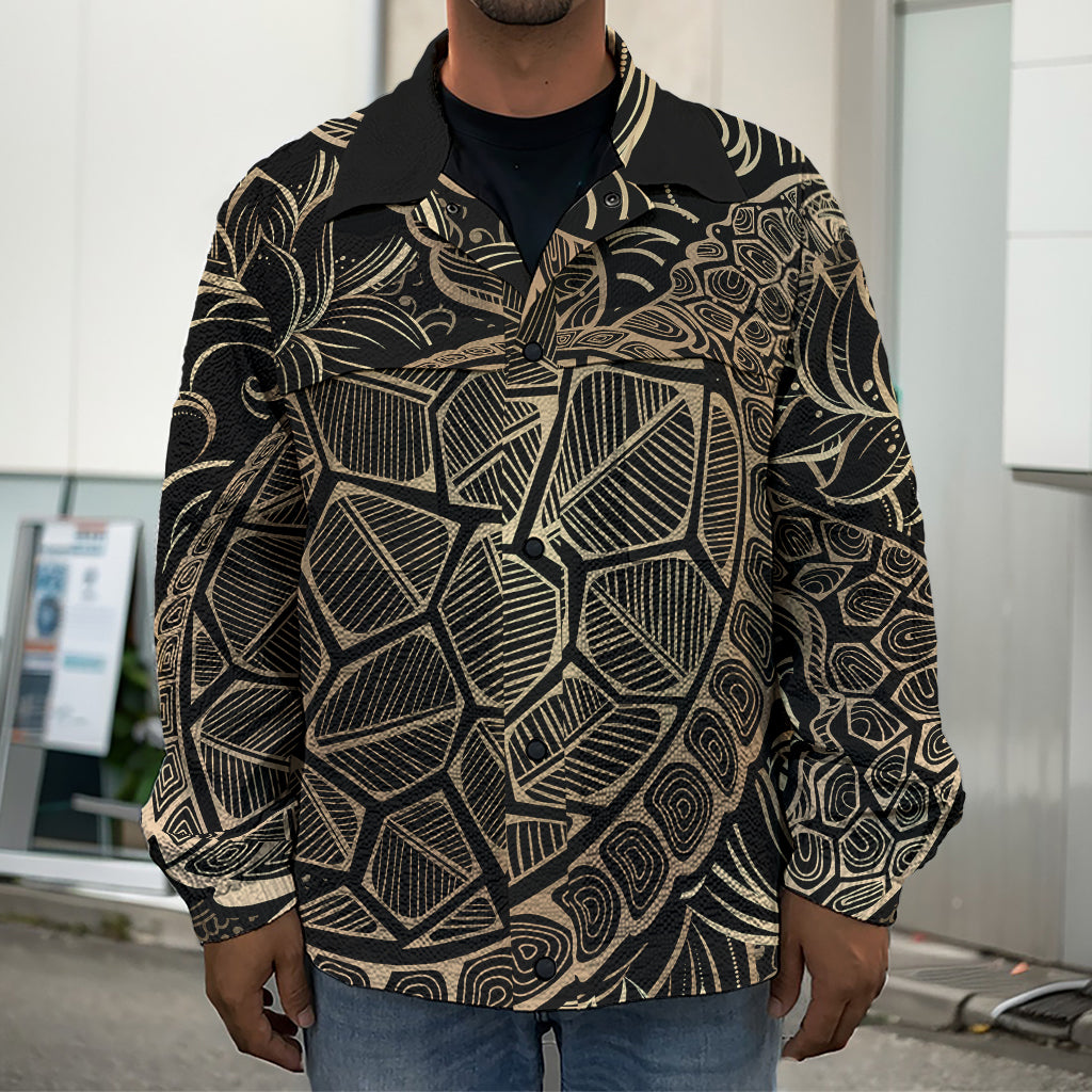 Black And Gold Sea Turtle Print Men's Shirt Jacket