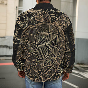 Black And Gold Sea Turtle Print Men's Shirt Jacket