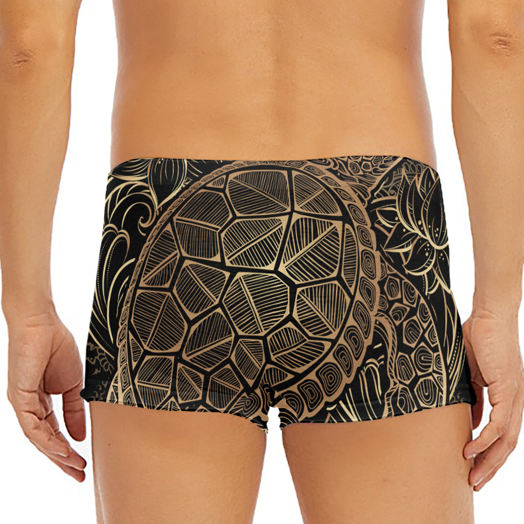 Black And Gold Sea Turtle Print Men's Short Boxer Briefs