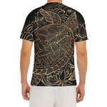 Black And Gold Sea Turtle Print Men's Short Sleeve Rash Guard