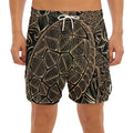 Black And Gold Sea Turtle Print Men's Split Running Shorts