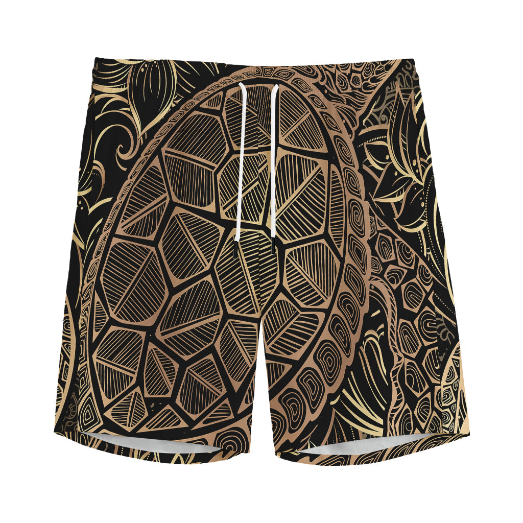 Black And Gold Sea Turtle Print Men's Sports Shorts