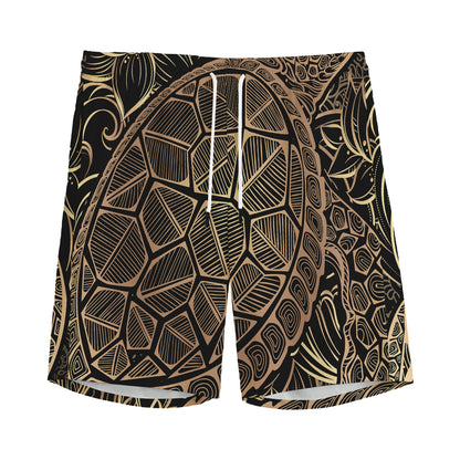 Black And Gold Sea Turtle Print Men's Sports Shorts