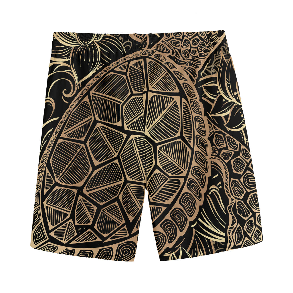 Black And Gold Sea Turtle Print Men's Sports Shorts