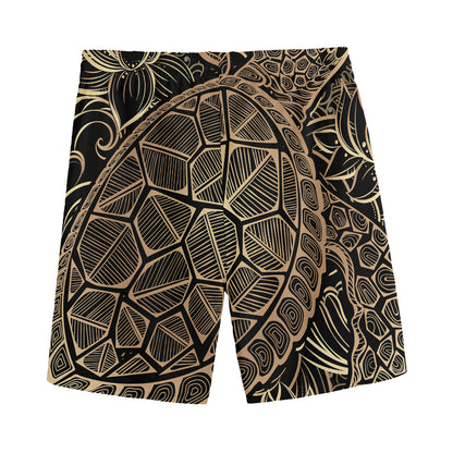 Black And Gold Sea Turtle Print Men's Sports Shorts
