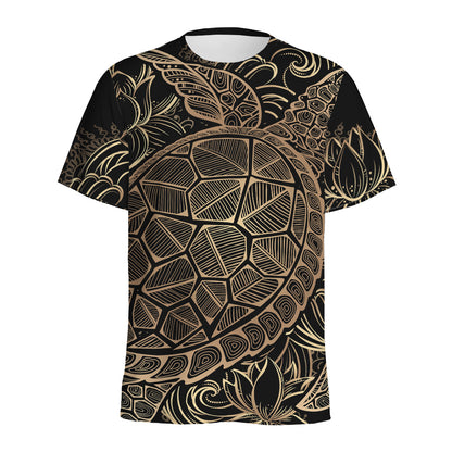 Black And Gold Sea Turtle Print Men's Sports T-Shirt