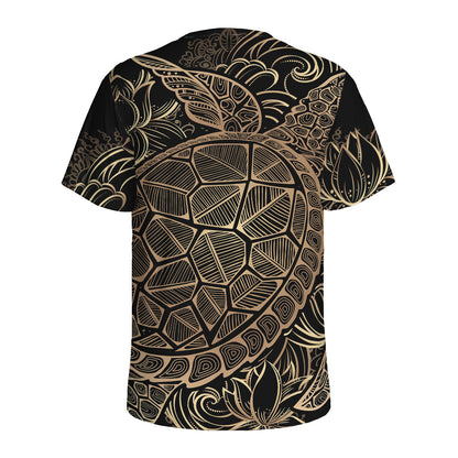 Black And Gold Sea Turtle Print Men's Sports T-Shirt